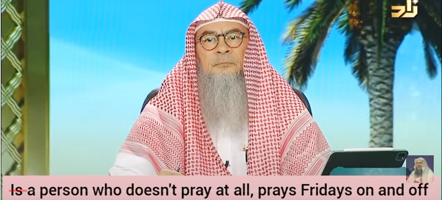 He doesn’t pray at all, prays Friday on & off Is he considered muslim, can wife live with him?