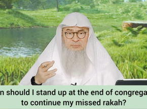 When do I stand up to continue my missed rakah at the end of prayer in congregation?