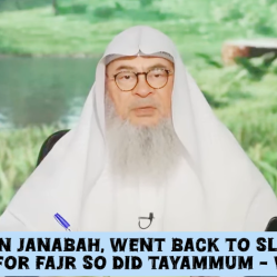 Woke up in janabah Went back to sleep, was late for Fajr Did tayammum, prayer valid?