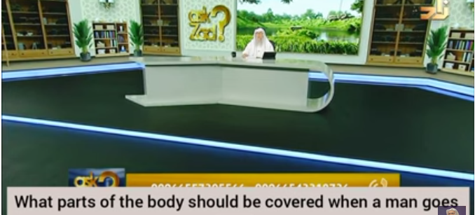 What parts of body must be covered when a man goes swimming (Man's Awrah)