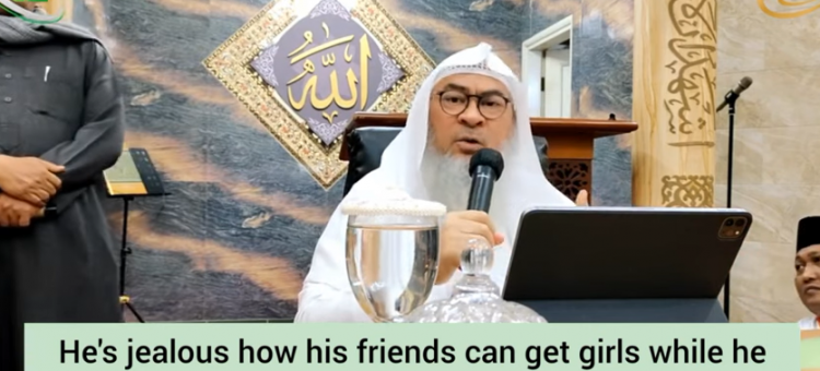 He is jealous his friends can get girls, he can't (wishing for haram) He loves her She doesn't