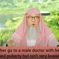 Can mother go to a male doctor with son who reached puberty but isn't knowledgeable?