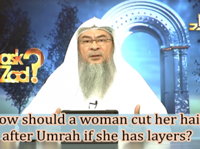 How should a woman cut her hair after Umrah if she has layers?