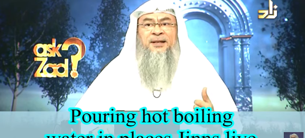 Pouring hot, boiling water in places where Jinn live