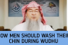 How should men wash their chin in wudu?