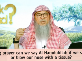 During prayer can we say Alhamdulillah if we sneeze or blow our nose with a tissue?
